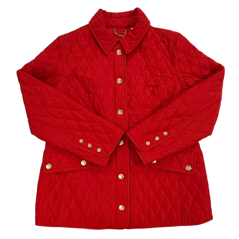 Chicos Quilted Red Jacket with Gold  Detail Women's Size 2 12/14 w376